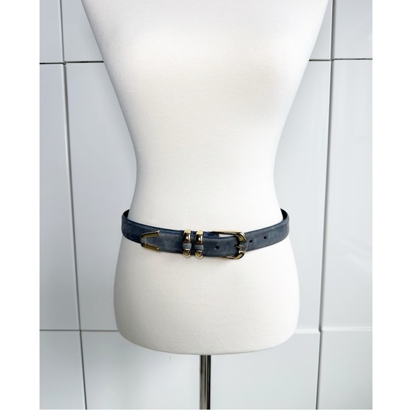 Gray Suede Leather Belt with Gold Tone Hardware Size Medium New York Studio - Picture 1 of 9
